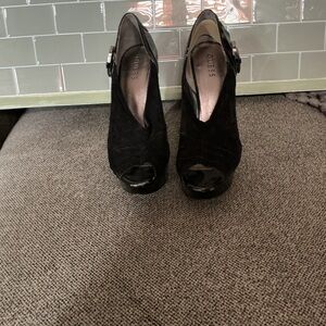 Guess Black Suede Peep-Toe Heels